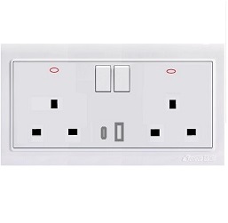 LK4073-B 13A twin switched socket neon+type C+usb