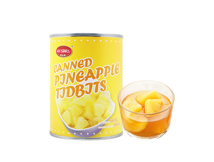 Bulk Factory Supply OEM Brand 567g Canned Pineapple Tidbits in Light Heavy Syrup