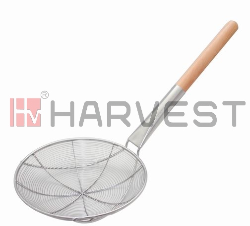 J34311-J34315  S/S SKIMMER WITH WOODEN HANDLE 