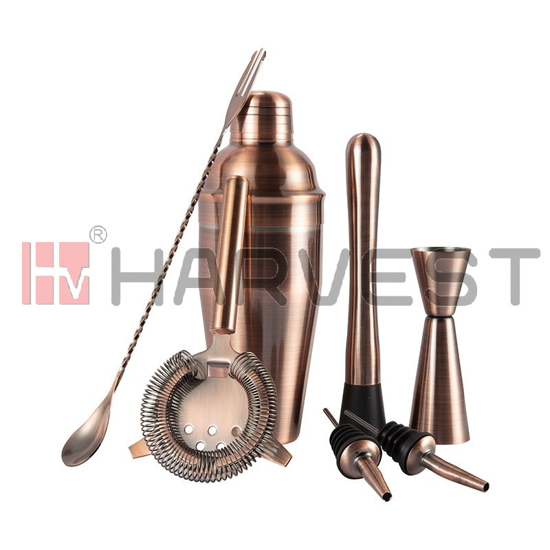 B13021 7PCS BAR SET(SHAKER,JIGGER,BAR MUDDLER,WINE POURER,SPOON,STRAINER)