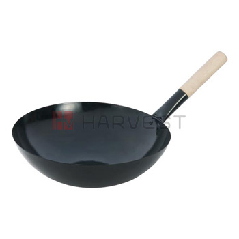 K10431-K10435 ENAMEL IRON WOK W/WOODEN HANDLE