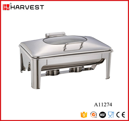 A11274 FULL SIZE SPRING HINGED INDUCTION CHAFING DISH WITH GLASS WINDOW LID