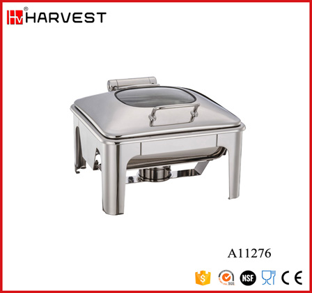 A11276 2/3 SIZE SPRING HINGED INDUCTION CHAFING DISH WITH GLASS WINDOW LID