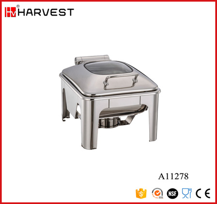 A141278 HALF SIZE SPRING HINGED INDUCTION CHAFING DISH WITH GLASS WINDOWS LID