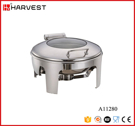 A11280 ROUND SPING HINGED INDUCTION CHAFING DISH WITH GLASS WINDOWS LID