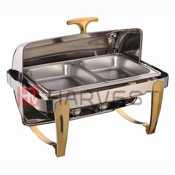 A11101G-2  ROLL TOP CHAFER W/GOLDEN HANDLE AND FEET