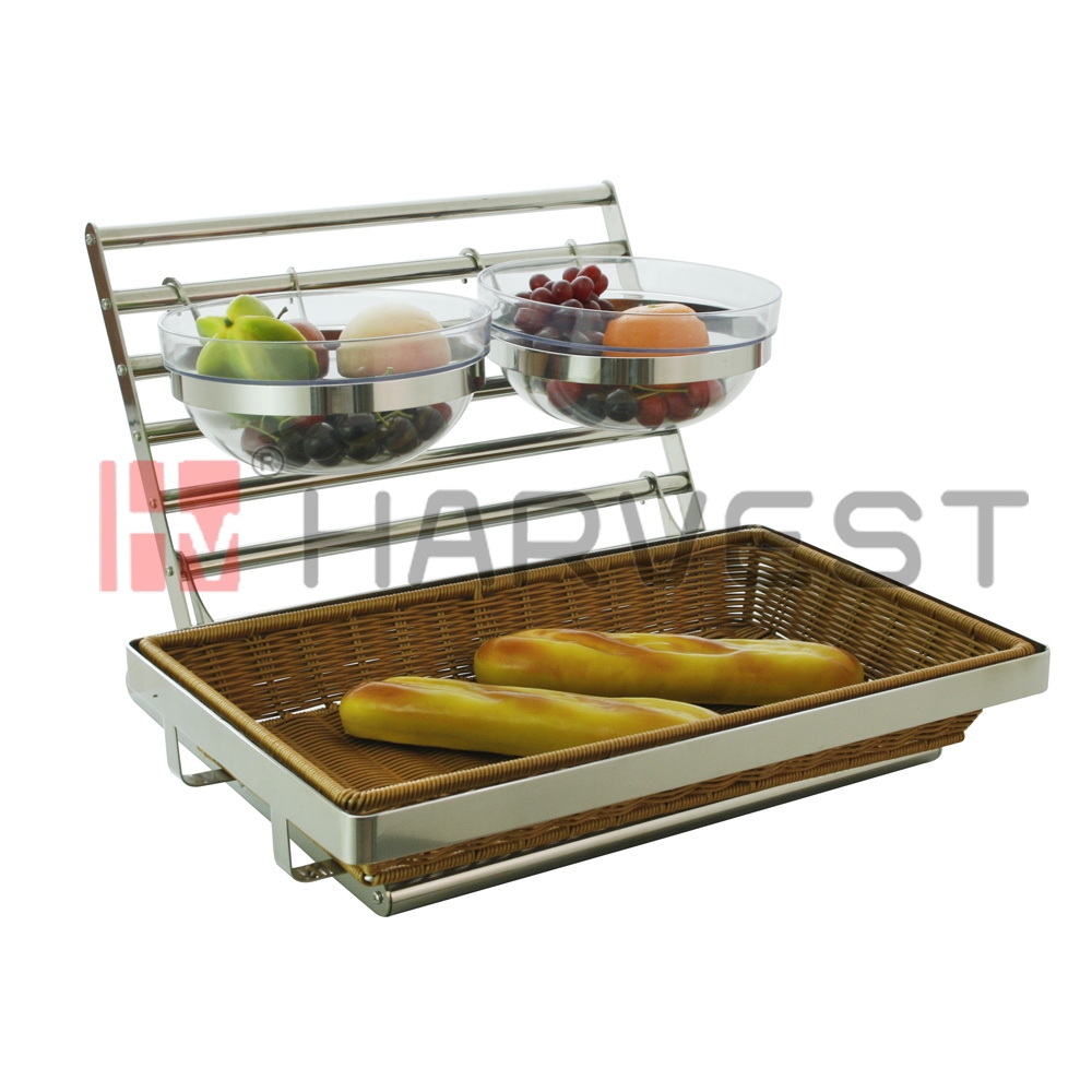 A11502A BUFFET INTEGRATED RACK WITH 2 PC BOWLS + 1 OBLONG POLYRATTAN BASKET