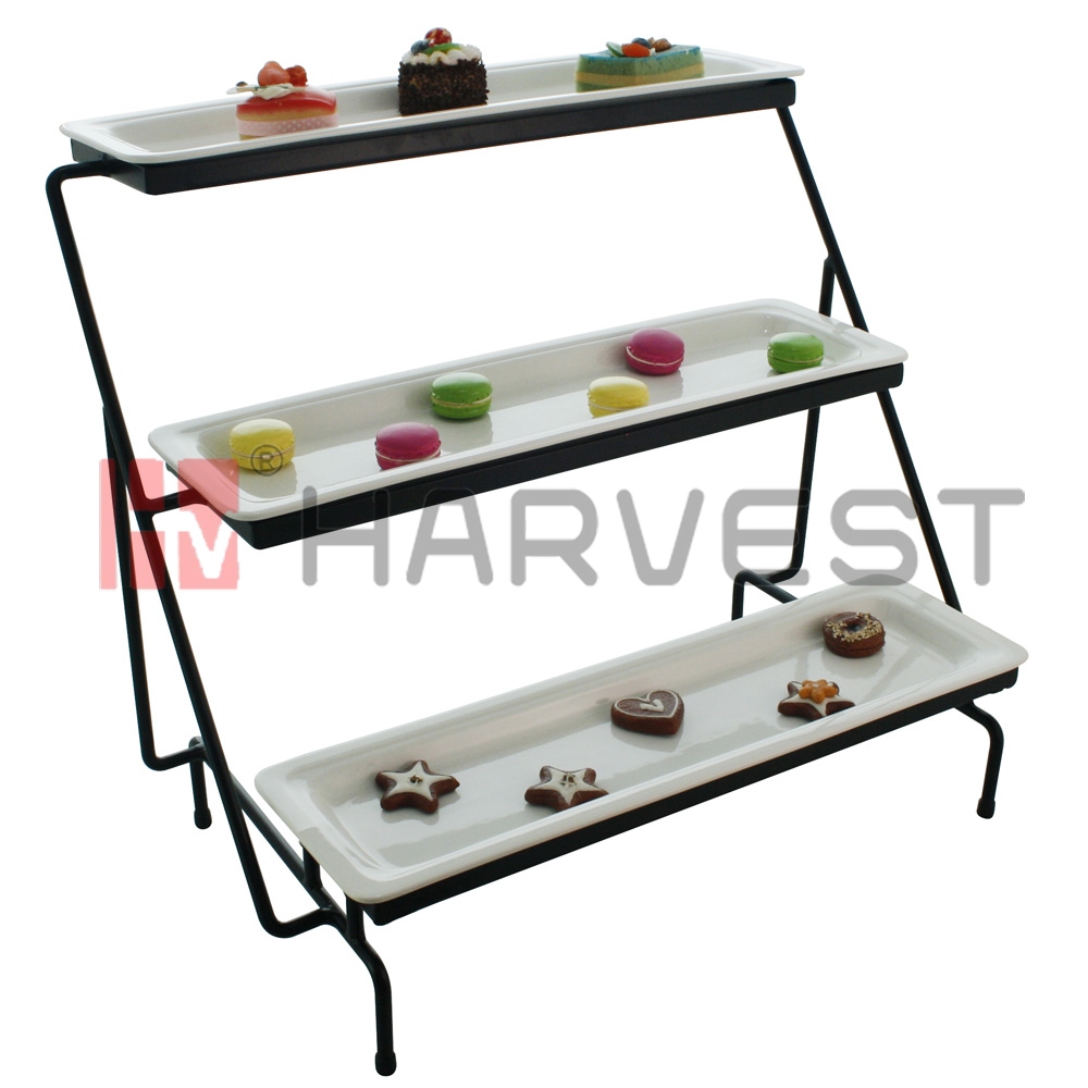 A11534  3-TIER FOOD STAND W/PORCELAIN PLATES