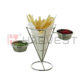 D14442 S/S CONICAL BASKETS WITH TWO SAUCE CUP HOLDER