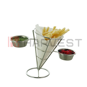 D14444 S/S CONICAL BASKETS WITH TWO SAUCE CUP HOLDER