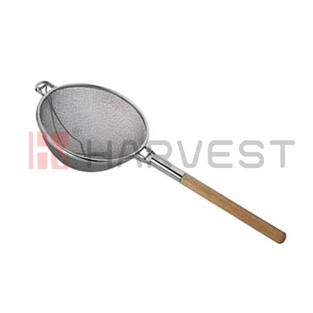 J30541-J30544 S/S HEAVY DUTY DOUBLE MESH STRAINER WITH ROUND WOOD HANDLE