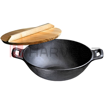 K10331-K10334 CAST IRON WOK WITH WOODEN COVER