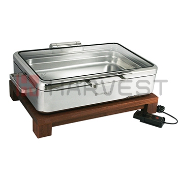 A10122EA A11834  SAPELE WOODEN FOOD BASE WITH FULL SIZE INDUCTION CHAFER TOP