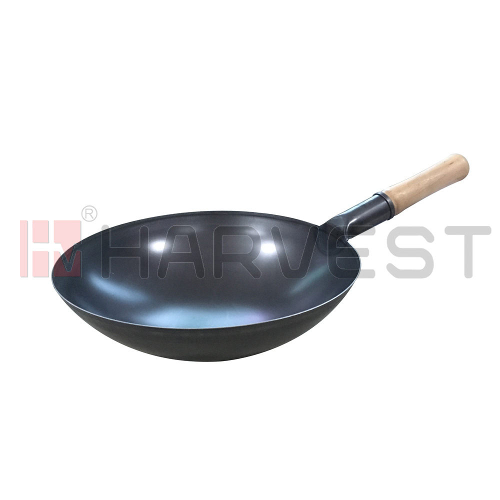 K10471-K10475 BLACK IRON WOK W/WOODEN HANDLE