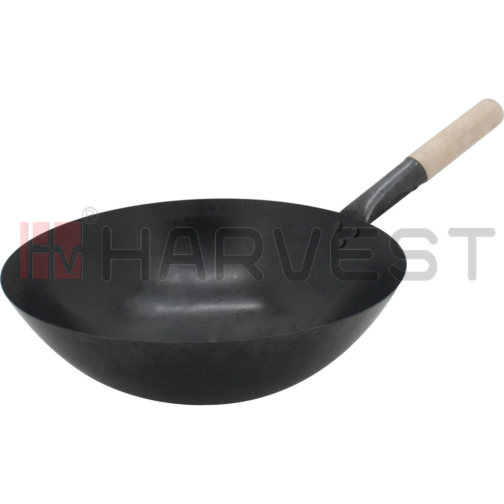 K10468-K10470 BLACK IRON WOK WITH WOODEN HANDLE 