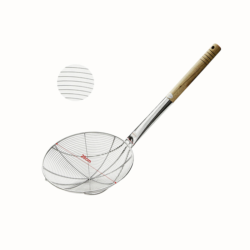 J34311-J34315  S/S SKIMMER WITH WOODEN HANDLE 