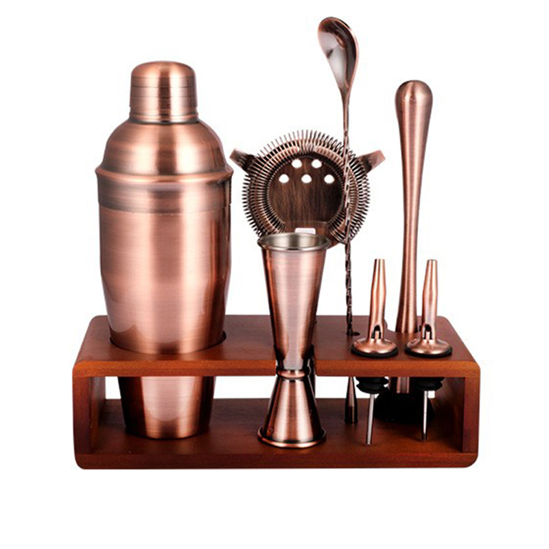 B13022G 8PCS BAR SET(SHAKER,JIGGER,BAR MUDDLER,WINE POURER,SPOON,STRAINER,WOODEN STAND)