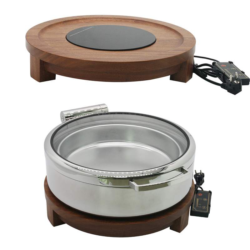 A11836 SAPELE WOODEN BASE WITH ELECTRIC INDUCTION COOKER-FITTING FOR ROUND 6L CHAFER