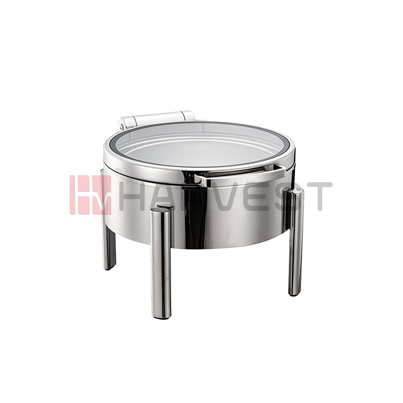 A10150    ROUND DAMPING HINGED INDUCTION CHAFING DISH  W/GLASS WINDOWED LID