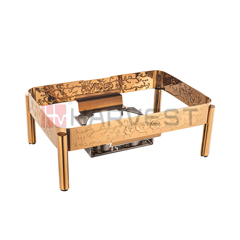 A10082-1G & A10085-1G    FULL SIZE EMBOSSED CHAFING DISH WITH GLASS WINDOW LID-DAMPING HINGE(GOLDEN)