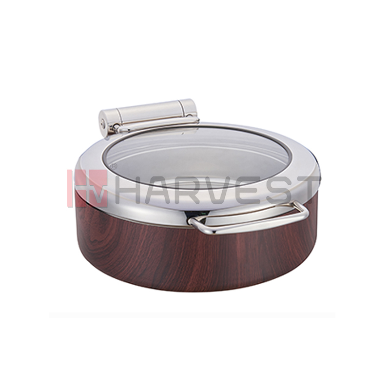 A10808AW  A10810AW  ROUND DAMPING HINGE INDUCTION CHAFER TOP W/GLASS WINDOW LID(WOOD GRAIN PAINTING)