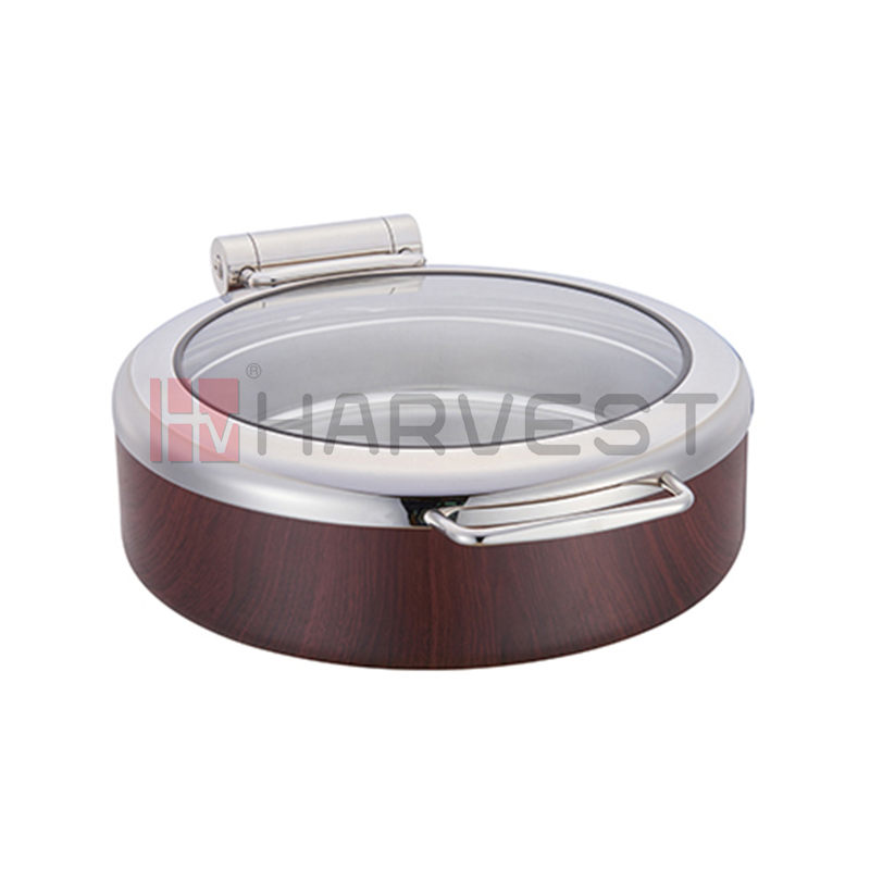 A10808AW  A10810AW  ROUND DAMPING HINGE INDUCTION CHAFER TOP W/GLASS WINDOW LID(WOOD GRAIN PAINTING)