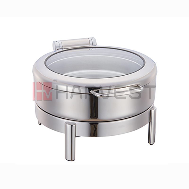 A10808   ROUND DAMPING HINGE INDUCTION CHAFER SET W/GLASS WINDOW LID