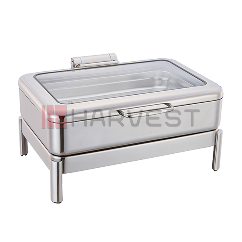 A10802     FULL SIZE DAMPING HINGE INDUCTION CHAFER SET W/GLASS WINDOW LID