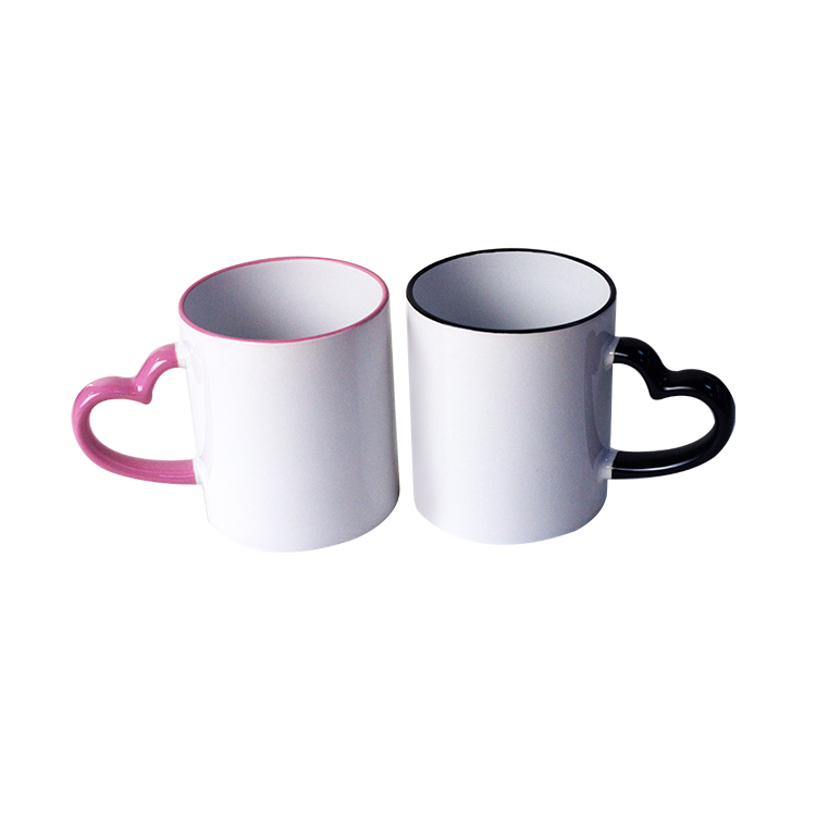 Rim Color Mugs with Heart Handle
