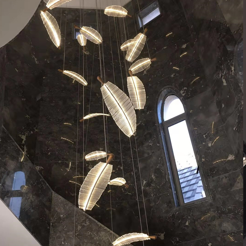 Unique design indoor decoration hotel villa customizable size glass leaf led chandelier CPL-15