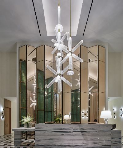 Modern style indoor decoration villa hotel lobby clear glass led chandelier pendant light CPL-43