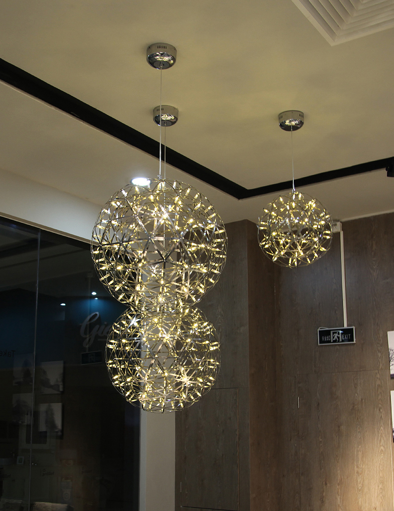 Modern hotel ceiling decoration Round ball Stainless steel Custom chandelier pendant light CPL-05