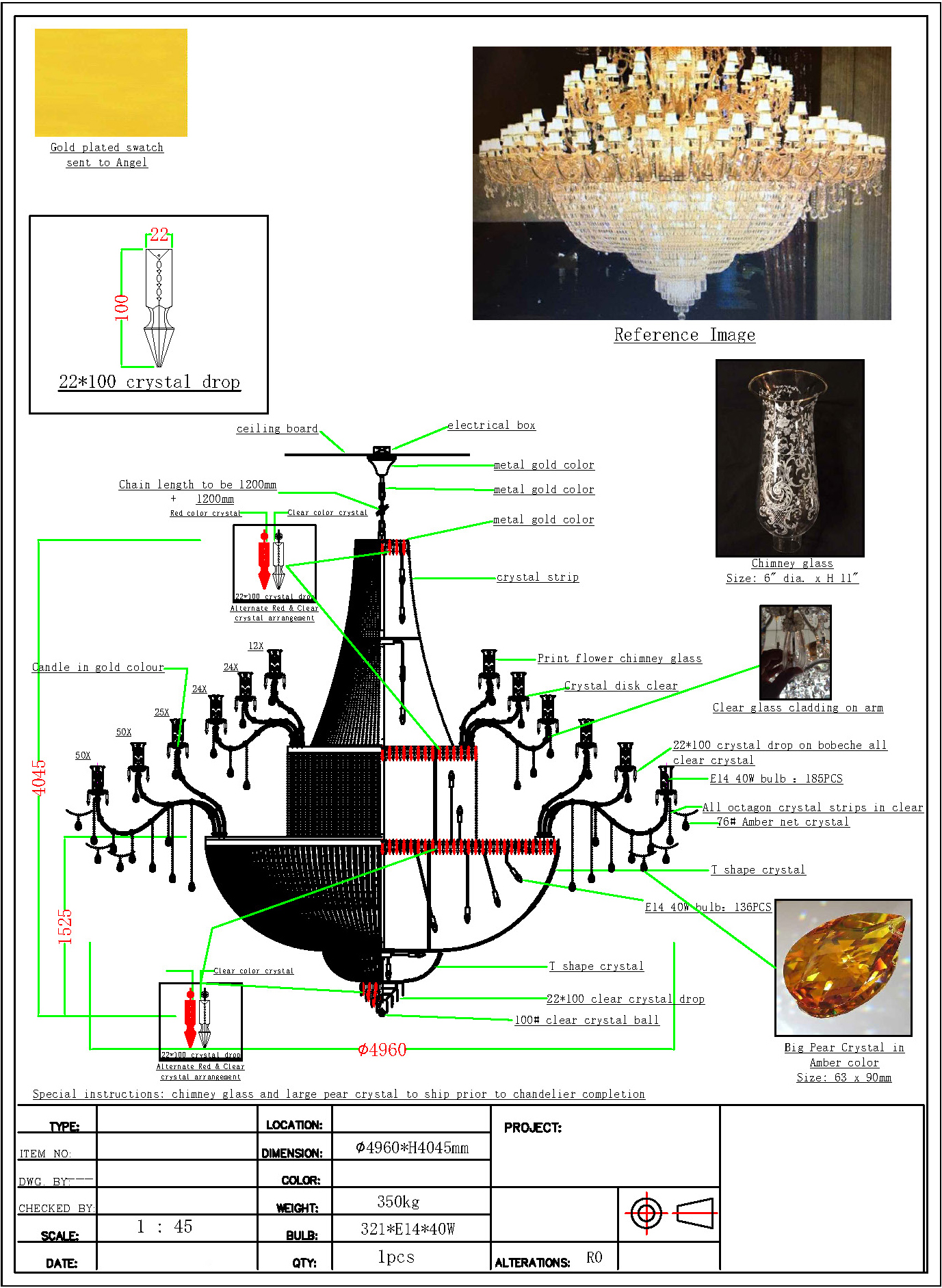 Custom large indoor decoration High-grade hotel Villa Traditional crystal led chandelier CPL-06