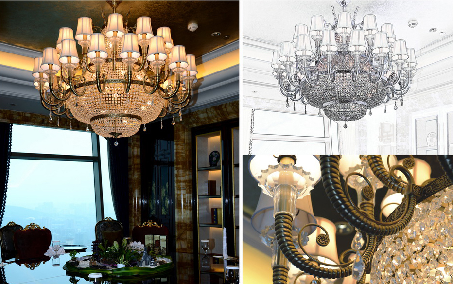 Custom large indoor decoration High-grade hotel Villa Traditional crystal led chandelier CPL-06