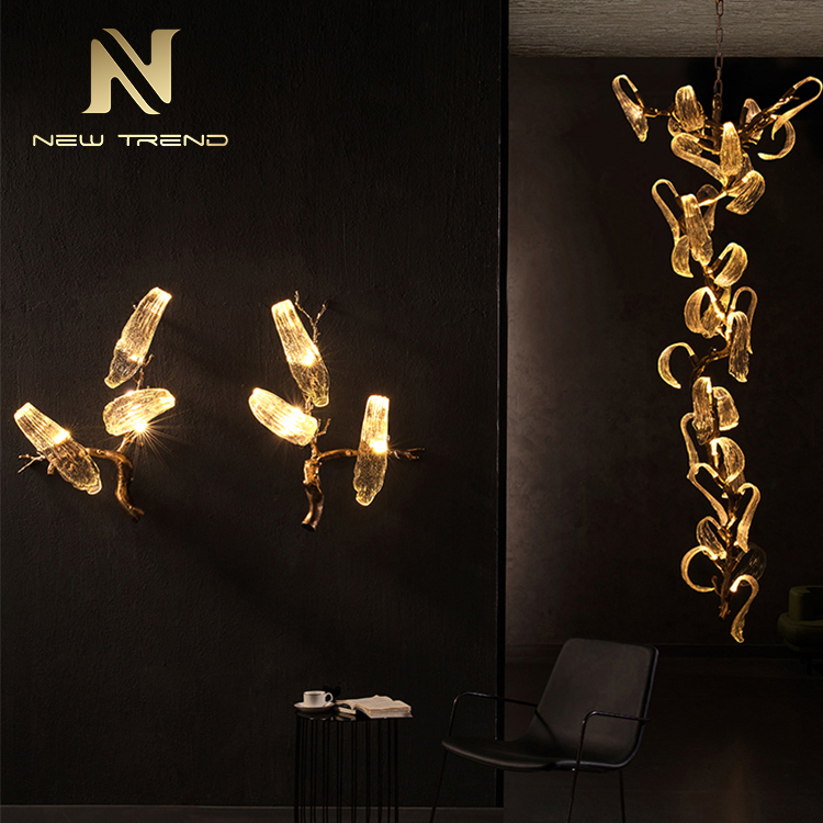 Unique design indoor decoration chandelier glass lampshade copper led modern pendant lamp DZ4882