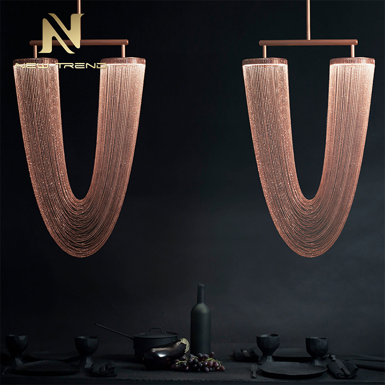 Unique design indoor decoration u shape rose gold metal modern led pendant light DY8055