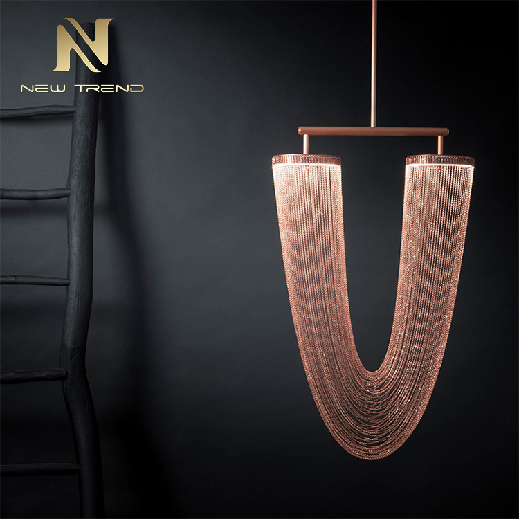 Unique design indoor decoration u shape rose gold metal modern led pendant light DY8055