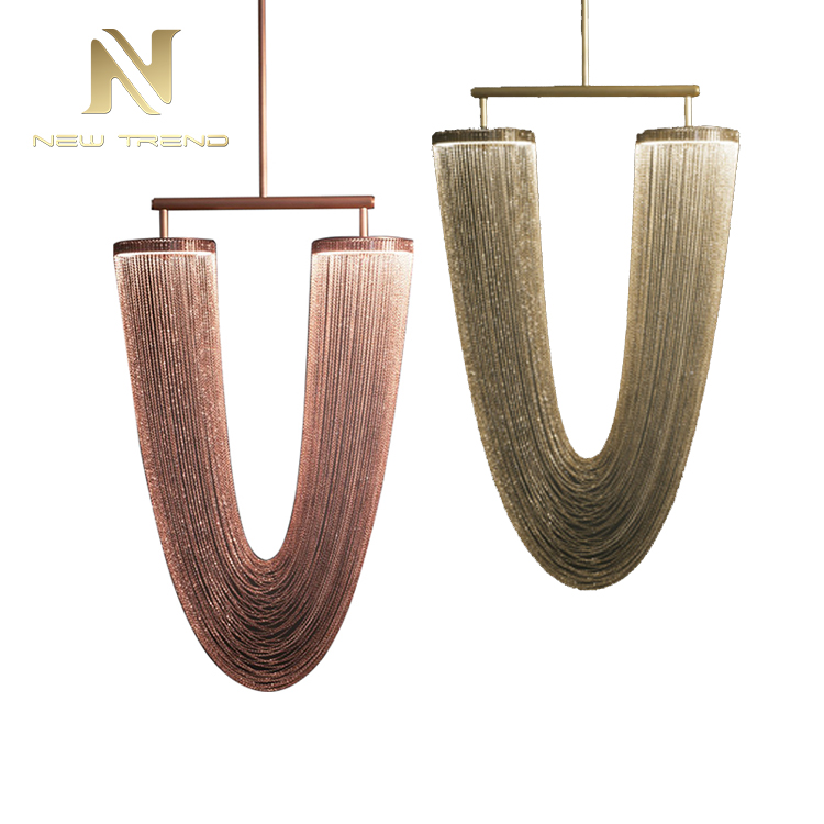 Unique design indoor decoration u shape rose gold metal modern led pendant light DY8055