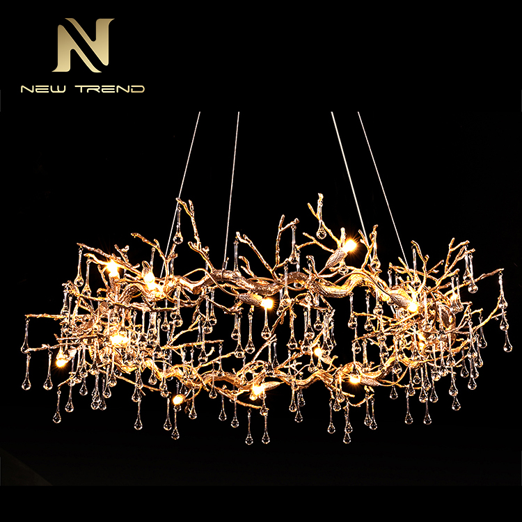 indoor lighting decorated villa hall ballroom copper frame glass led chandelier DZ4880