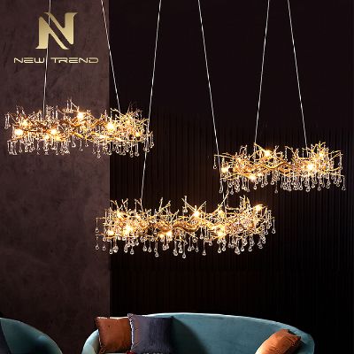 indoor lighting decorated villa hall ballroom copper frame glass led chandelier DZ4880