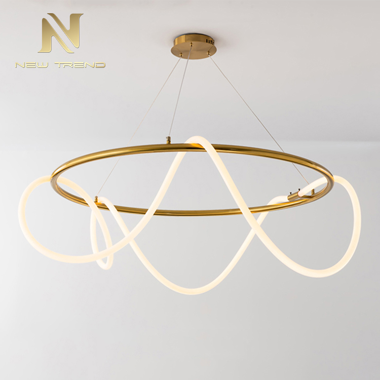 Contemporary style indoor decoration lighting ceiling mounted iron ring led chandelier PJ8007