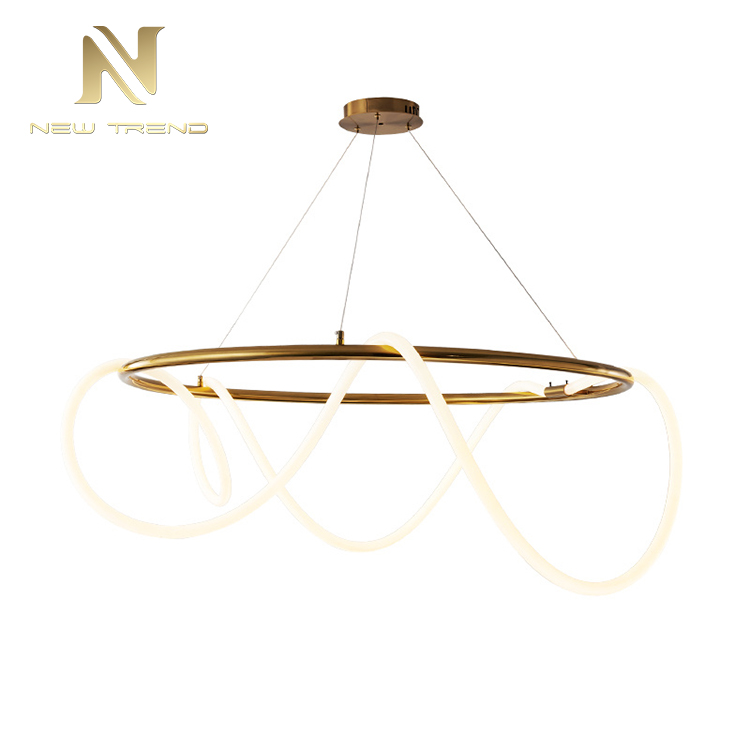 Contemporary style indoor decoration lighting ceiling mounted iron ring led chandelier PJ8007