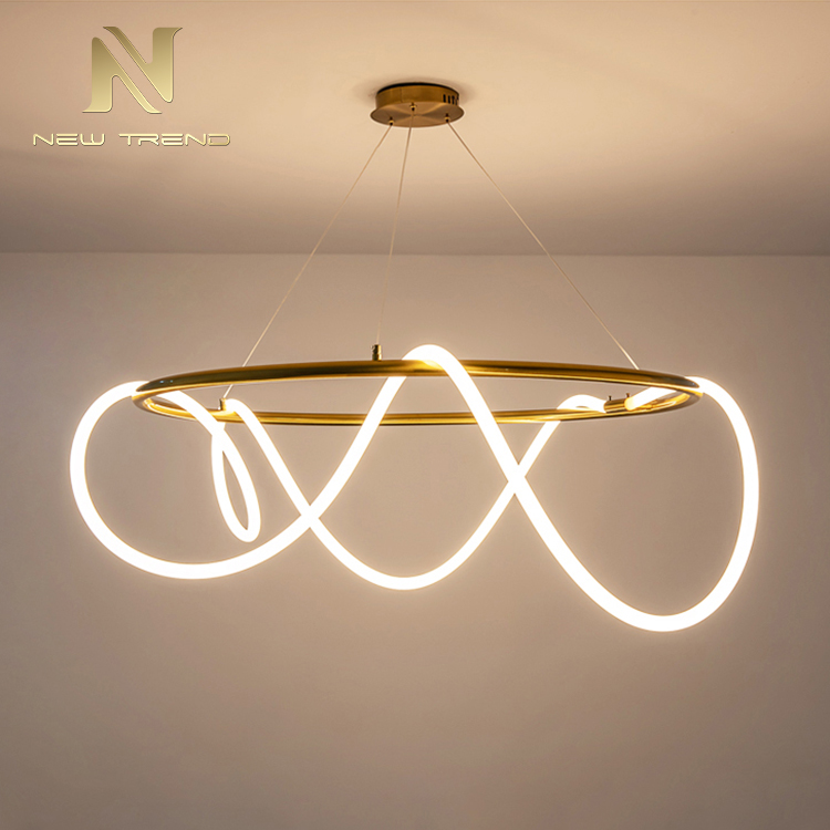 Contemporary style indoor decoration lighting ceiling mounted iron ring led chandelier PJ8007