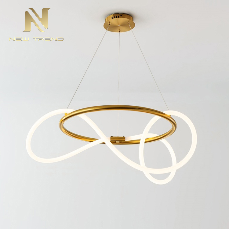 Contemporary style indoor decoration lighting ceiling mounted iron ring led chandelier PJ8007