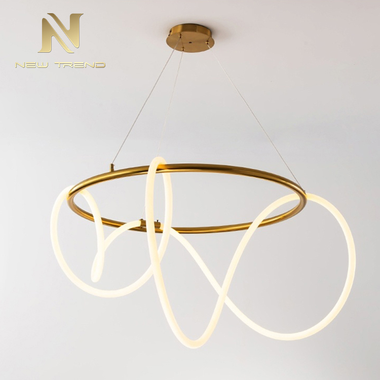 Contemporary style indoor decoration lighting ceiling mounted iron ring led chandelier PJ8007