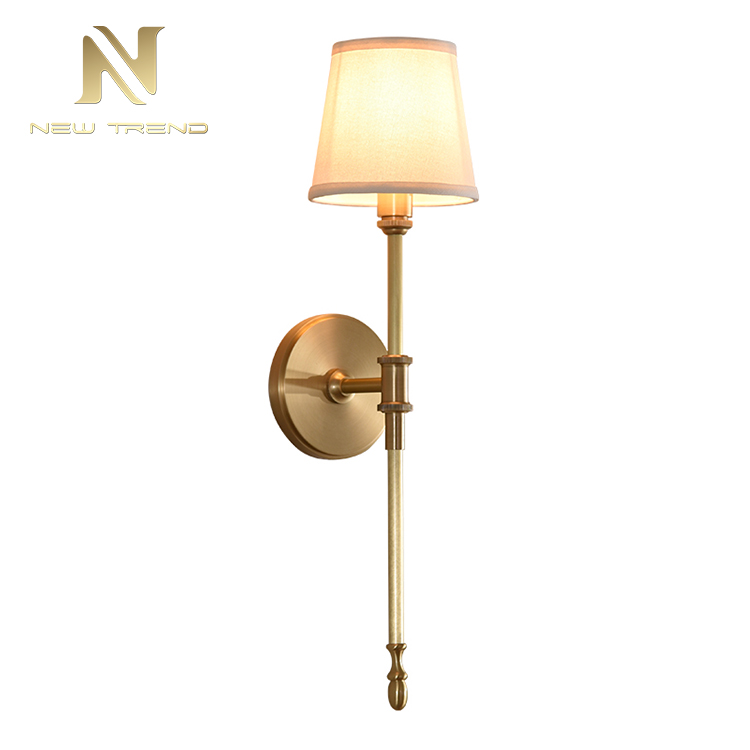 Modern Design Indoor Decoration Lighting Copper Frame Cloth Cover Brass Led Wall Lamp 8811