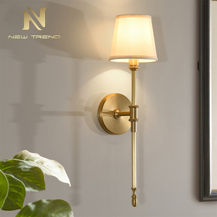 Modern Design Indoor Decoration Lighting Copper Frame Cloth Cover Brass Led Wall Lamp 8811