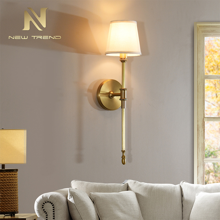 Modern Design Indoor Decoration Lighting Copper Frame Cloth Cover Brass Led Wall Lamp 8811