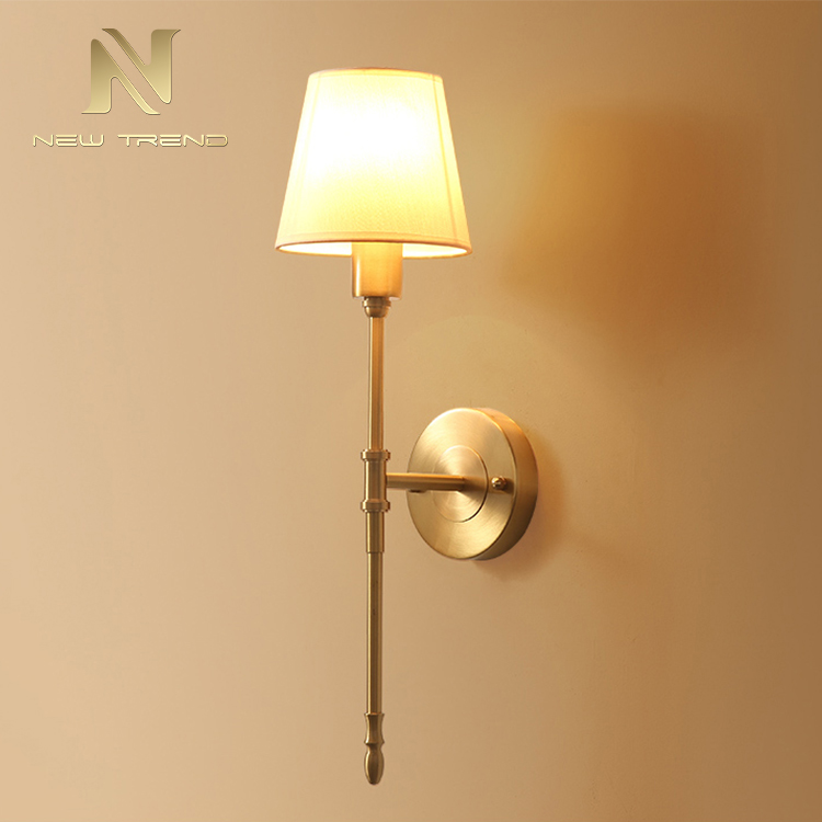 Modern Design Indoor Decoration Lighting Copper Frame Cloth Cover Brass Led Wall Lamp 8811