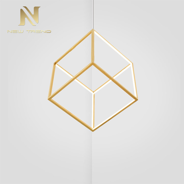 Modern style indoor decorative lights titanium gold stainless steel cube led chandelier DKX6073